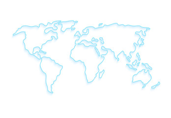 World vector map. Earth planet stylized template line outline stroke with shadow. Abstract blue illustration on white.