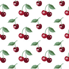 Fototapeta na wymiar Vector summer pattern with sweet cherries. Seamless texture design.