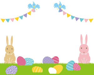 ハッピーイースター のカード　うさぎとイースターエッグ