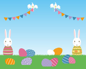 ハッピーイースター のカード　うさぎとイースターエッグ