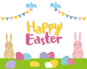 ハッピーイースター のカード　うさぎとイースターエッグ