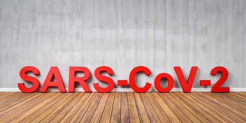 Red SARS-CoV-2 at concrete grunge Wall - FAQ Concept - 3D rendering of Coronavirus - 2019-nCoV, WUHAN virus concept. Chinese corona-virus outbreak. 3D-Illustration