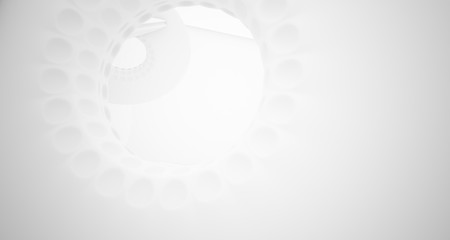 Abstract architectural background. White interior with smooth discs. 3D illustration and rendering.