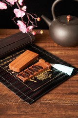 The ancient Chinese zither nails are in the white background