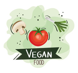vegan food poster with tomato and vegetables vector illustration design