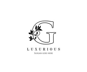 Initial G letter luxury beauty flourishes ornament monogram logo perfect for boutique, wedding invitation, restaurant,hotel.