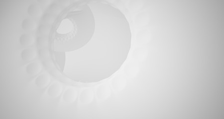 Abstract architectural background. White interior with smooth discs. 3D illustration and rendering.