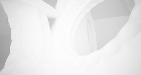 Abstract architectural background. White interior with smooth discs. 3D illustration and rendering.
