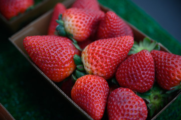 Fresh, ripe strawberries at the farmers market