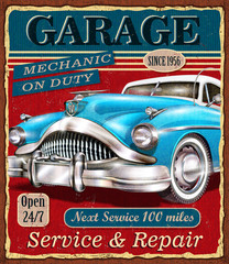 Vintage Garage retro poster with retro car	