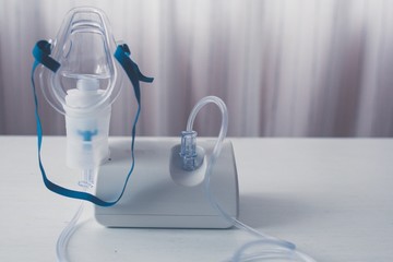 Medical equipment for inhalation with respiratory mask, nebulizer.  Asthma breathing treatment....