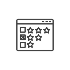 Website Ranking line icon. Web Page feedback linear style sign for mobile concept and web design. Website page with rating stars outline vector icon. Symbol, logo illustration. Vector graphics