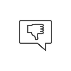 Negative feedback, like line icon. linear style sign for mobile concept and web design. Speech bubble with Thumbs down outline vector icon. Symbol, logo illustration. Vector graphics