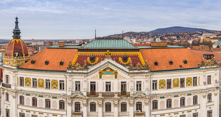 Fototapeta na wymiar Panoramic view of Megyehaza building in Pecs, Hungary