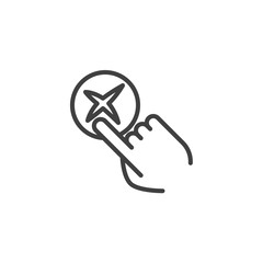 Hand click reject mark line icon. Delete, cancel linear style sign for mobile concept and web design. Negative feedback rating outline vector icon. Symbol, logo illustration. Vector graphics