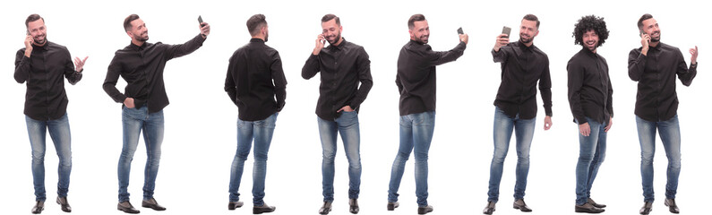 photo collage of a modern young man with a smartphone