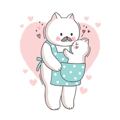 Obraz na płótnie Canvas Cartoon cute Father's day, Father love baby cat vector.