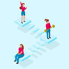 The process of losing weight. The concept of sports and proper nutrition. Isometric vector illustration.