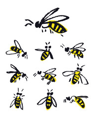 Bees Vector Illustrations Isolated objects Hand drawing Sketch style