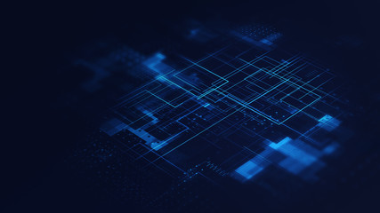 Technology background in blue color. Futuristic tech backdrop. 3d rendering. 3d illustration.