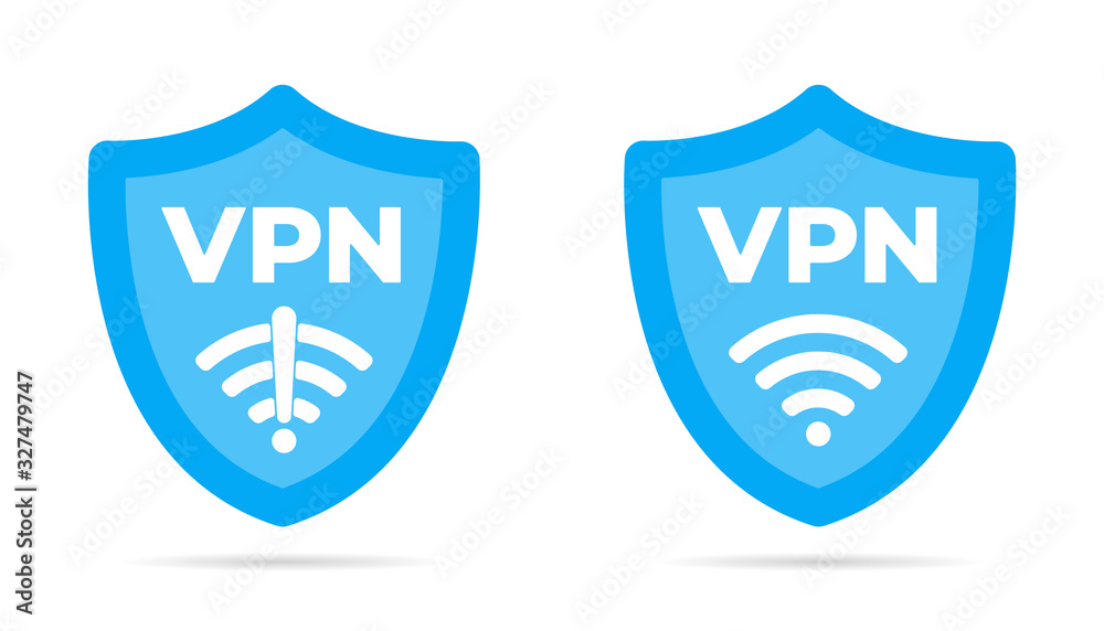 Wall mural wireless shield vpn wifi and no vpn icon sign flat design vector illustration set. wifi internet sig