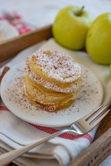 home made sweet apple pancakes with sugar and cinnamon