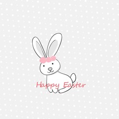 Cute easter bunny illustration with ears and happy easter characters on a  background vector design