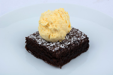 Sticky Brownie and Vanilla Ice Cream
