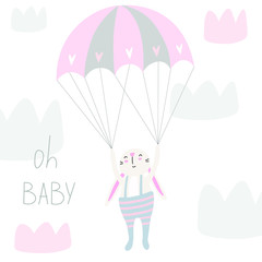 Cute cartoon character bunny. Print for Baby Shower