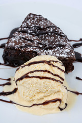 Brownie with Vanilla Ice Cream and Chocloate Sauce