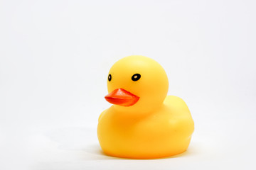 photo of a yellow rubber duck. usually used as a distraction of children's attention when in the bathroom