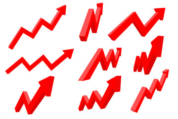 Financial indication arrows. Up red shiny 3d graph
