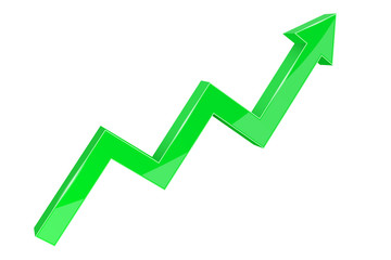 Financial indication arrow. Up green shiny 3d graph