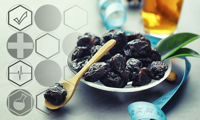  Healthy and proper nutrition for life. Healthy foods. Dried fruits for diet. Prunes, dates, raisins and figs.