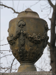 Classical antique marble amphora, decoration on the fence of the palace