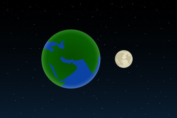 View of Earth and Moon from outer space. Vector illustration.