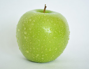 Green Apple with Water Drops