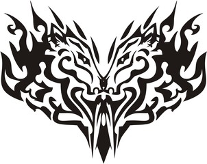 Obraz premium Black tribal heart created by horse heads. Abstract flaming horse heart on white background for tattoo, engraving, embroidery, etc.