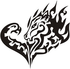 Tribal heart with eagle and horse head. Black heart formed by eagle symbol and horse head on white background for tattoo, textiles, prints on t-shirts, emblems, decorative compositions