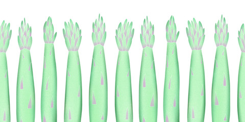 Hand drawn color asparagus seamless pattern. Organic fresh vegetable illustration isolated on white background. Retro vegetable botanical background.