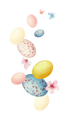 Fototapeta na wymiar Happy Easter vector watercolor hand painted greeting card.