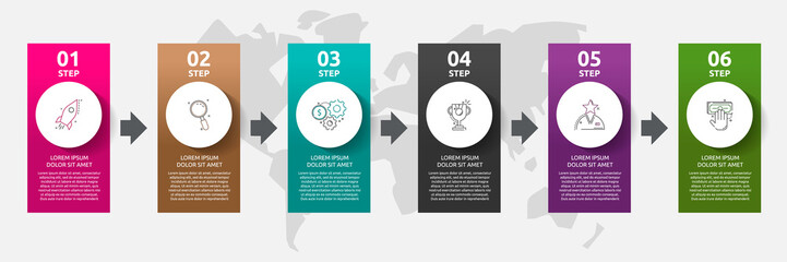 Vector template circle infographics. Business concept with 6 options and labels. Six steps for content, graph, diagrams, slideshow