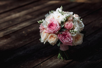 wedding bouquet, bouquet of roses, delicate bouquet on a dark background