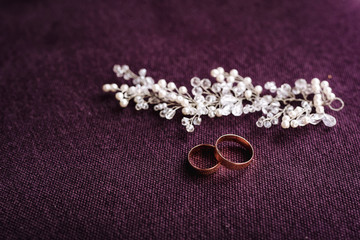 wedding rings, decoration on a delicate background