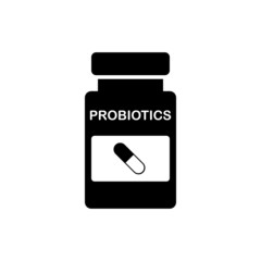 Probiotics bottle with pill sign. Medicine icon isolated on white background. Healthy symbol.  Medicament and capsule.