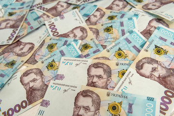 UAH. Background of new 1000 banknote of Ukraine. Same and money cocncept.