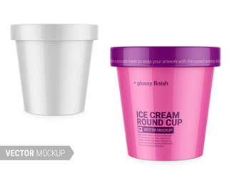 White glossy plastic container vector mockup.