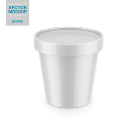 White glossy plastic container vector mockup.