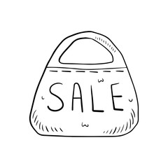 Sale pack hand drawn doodle vector illustration, design element, icon, sticker. Isolated on white background. Easy to change color. To buy list element. Shopping time. Shop bag. Supermarket, shop.