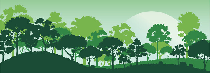 forest trees silhouettes , nature landscape background vector illustration EPS10 © santima.studio